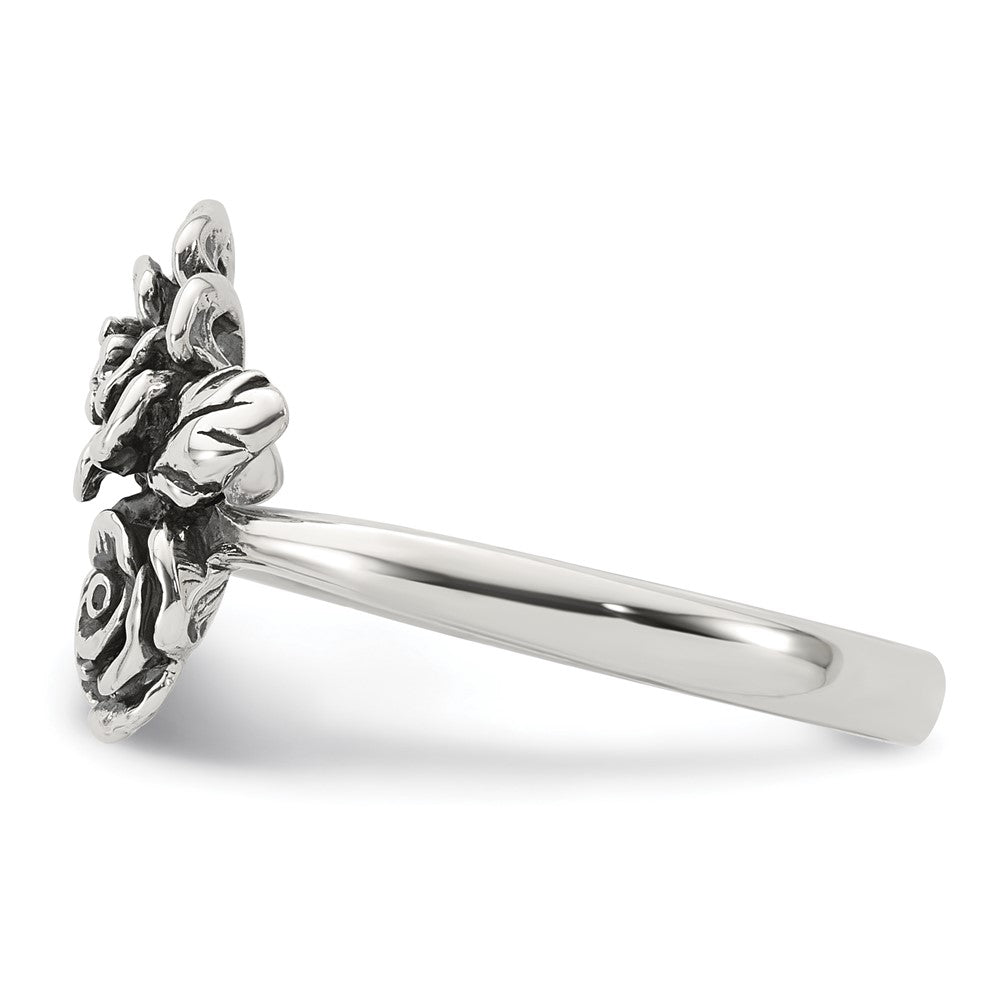 Sterling Silver Antiqued Polished CZ Flower Ring