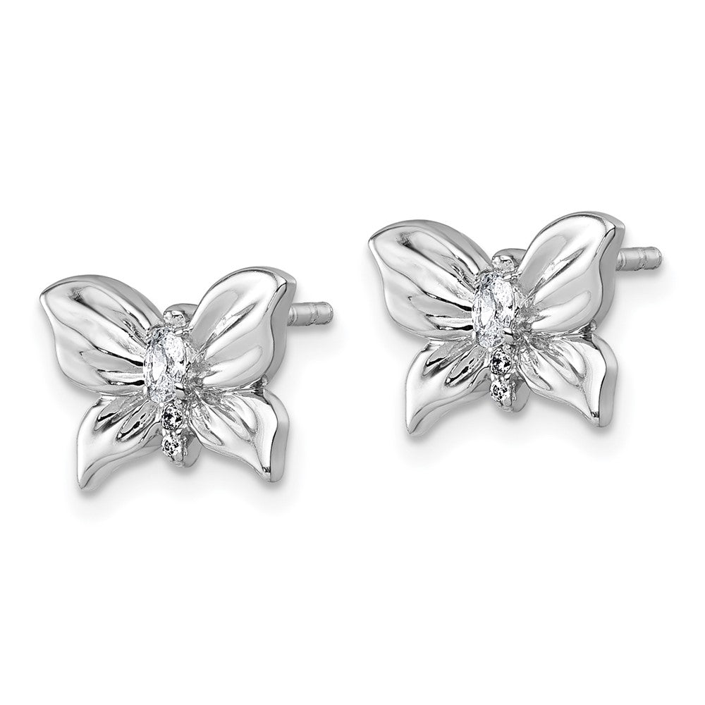 Sterling Silver Rhodium-plated Polished CZ Butterfly Post Earrings