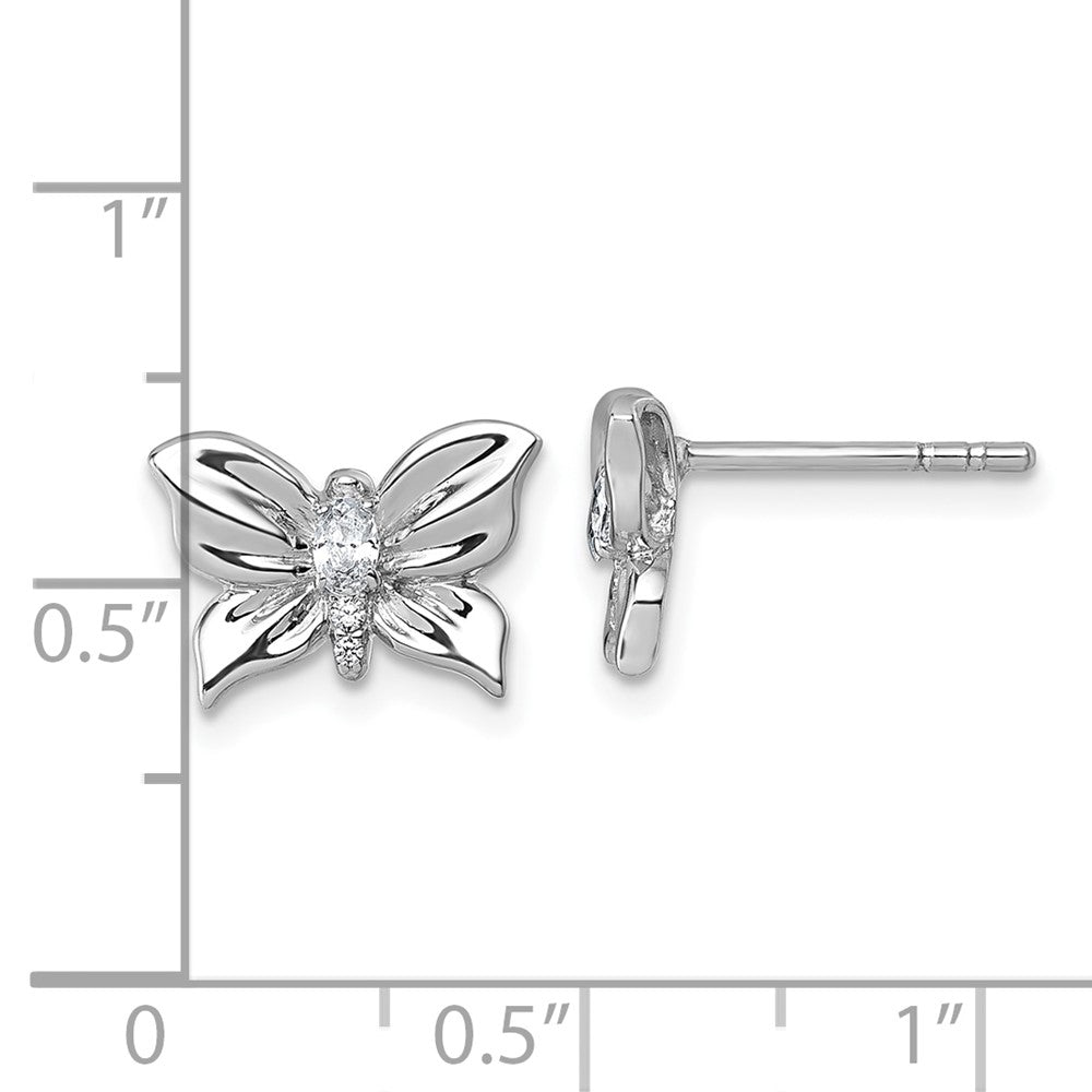 Sterling Silver Rhodium-plated Polished CZ Butterfly Post Earrings