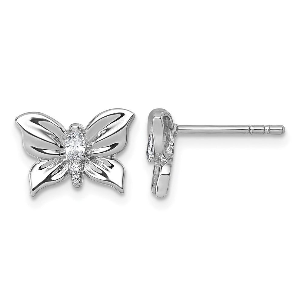 Sterling Silver Rhodium-plated Polished CZ Butterfly Post Earrings