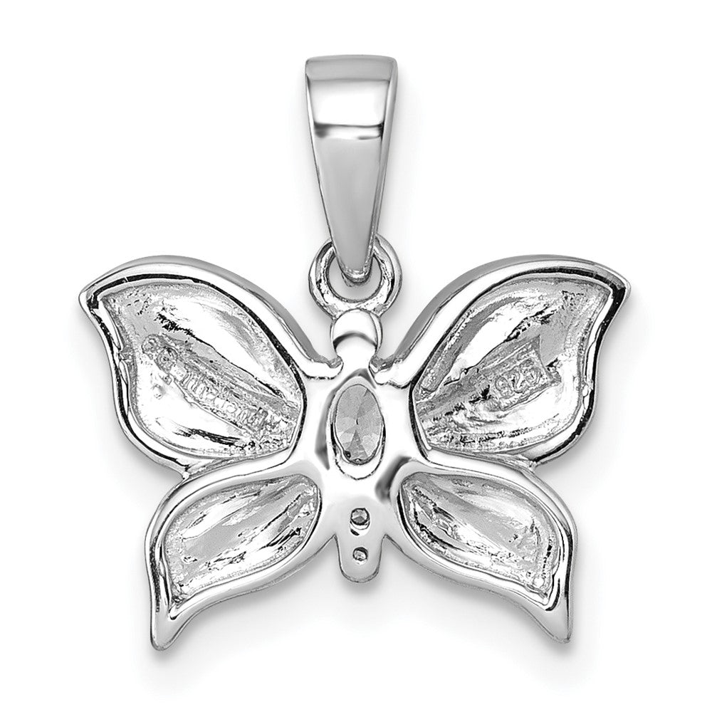 Sterling Silver Rhodium-plated Polished CZ Butterfly Pendant