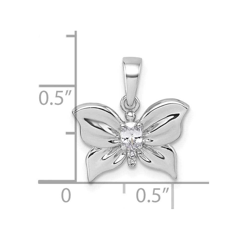 Sterling Silver Rhodium-plated Polished CZ Butterfly Pendant