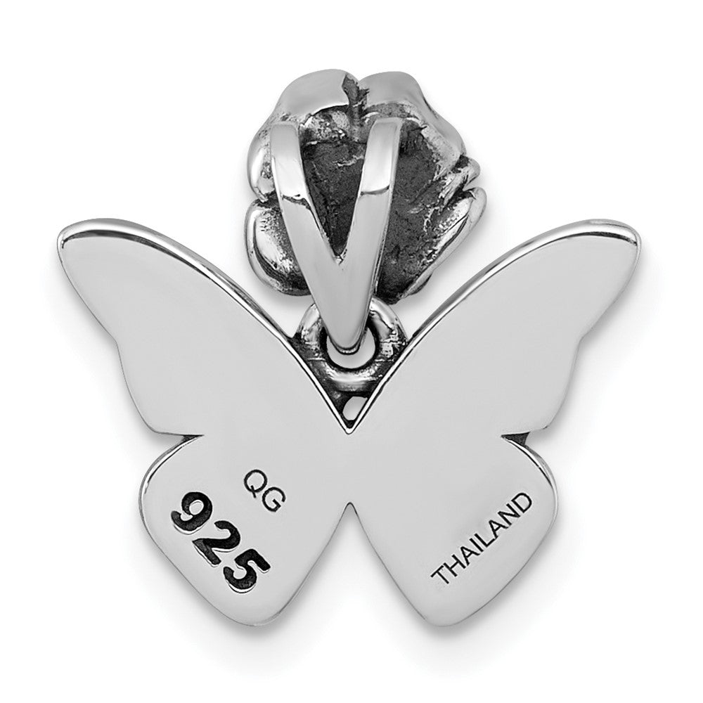 Sterling Silver Antiqued Butterfly With Flower Pendant