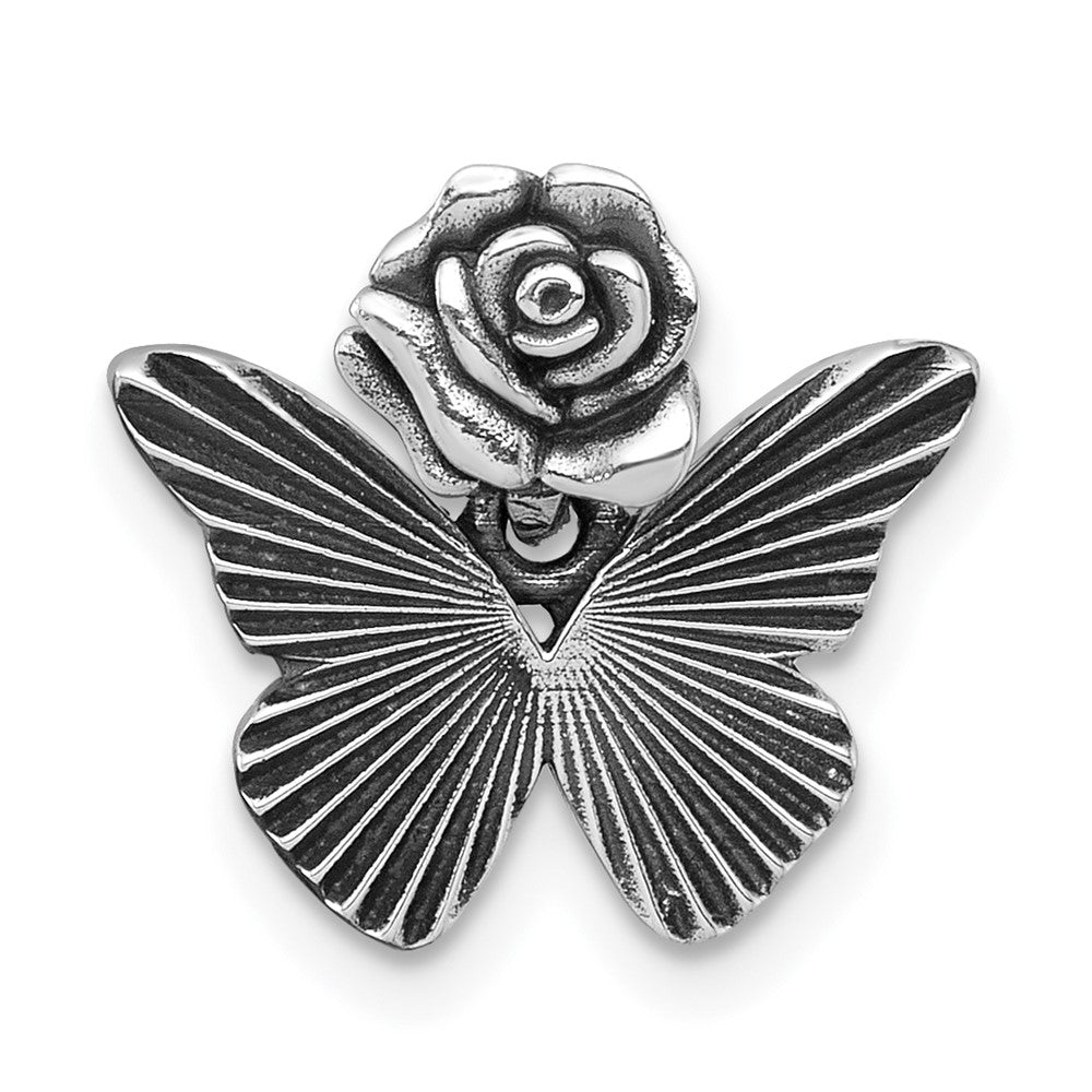 Sterling Silver Antiqued Butterfly With Flower Pendant
