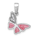 Sterling Silver Rhodium-plated Polished CZ Enamel Pink Butterfly Pendant