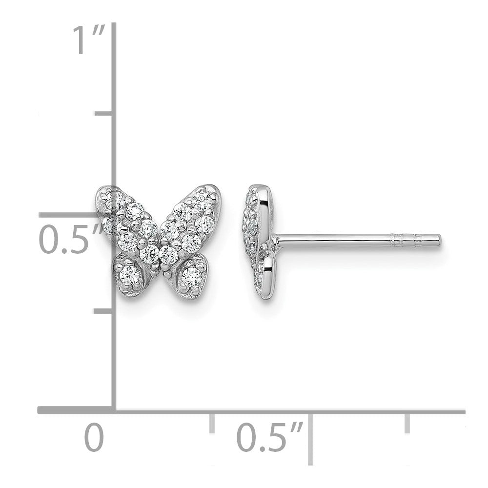 Sterling Silver Rhodium-plated Polished CZ Butterfly Post Earrings