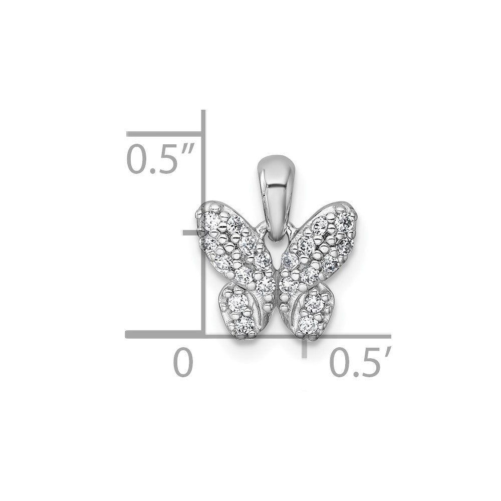 Sterling Silver Rhodium-plated Polished CZ Butterfly Pendant