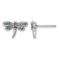 Sterling Silver Rh-plated Multi Color CZ Dragonfly Post Earrings