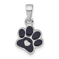 Sterling Silver Rhodium-plated Enamel Black Paw Print With Heart Pendant