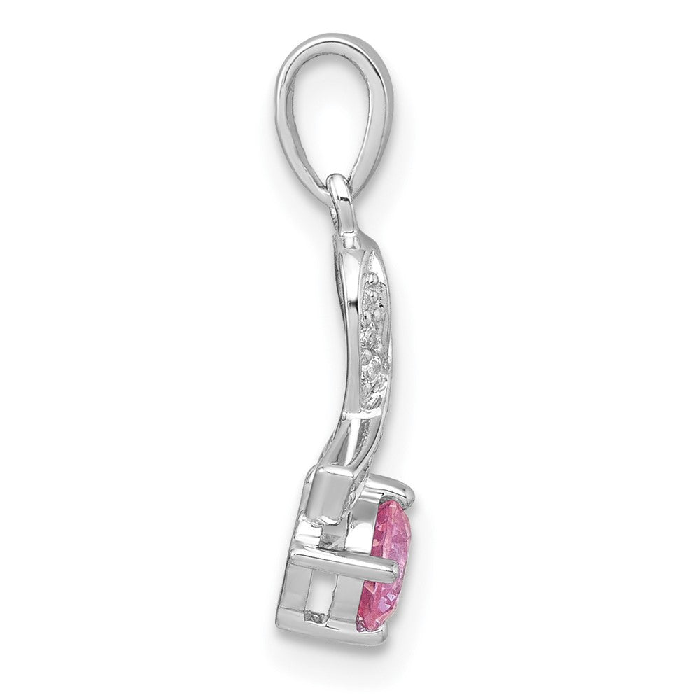 SS RH-plated Polished Pink & White CZ Awareness Ribbon Pendant