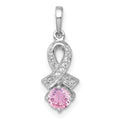 SS RH-plated Polished Pink & White CZ Awareness Ribbon Pendant