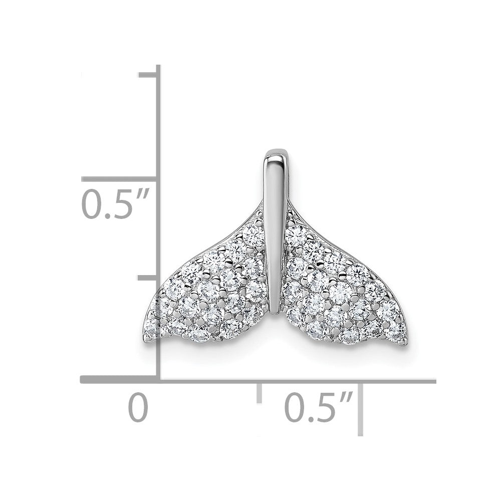 Sterling Silver Rhodium-plated CZ Whale Tail Chain Slide Pendant