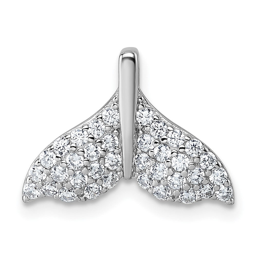 Sterling Silver Rhodium-plated CZ Whale Tail Chain Slide Pendant