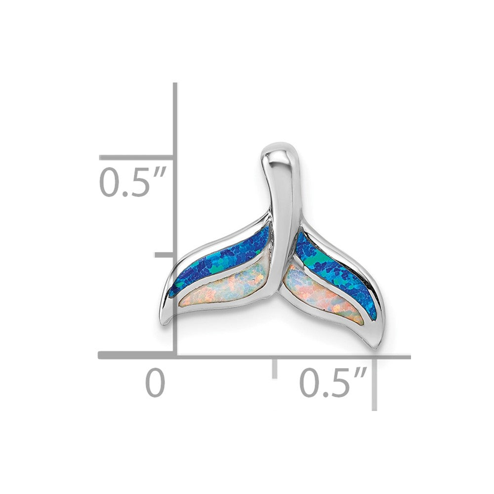 Sterling Silver RH-plated Created Opal Whale Tail Chain Slide Pendant