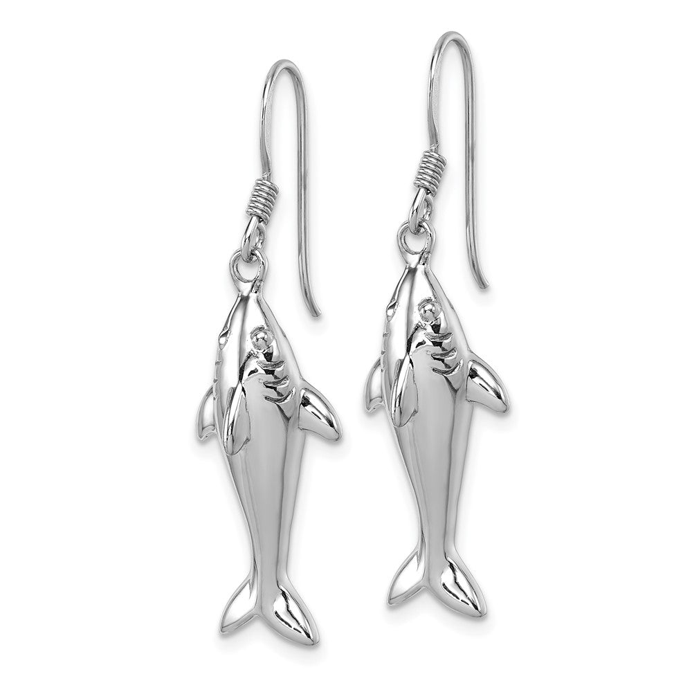 Sterling Silver Rhodium-plated Polished Shark Dangle Earrings