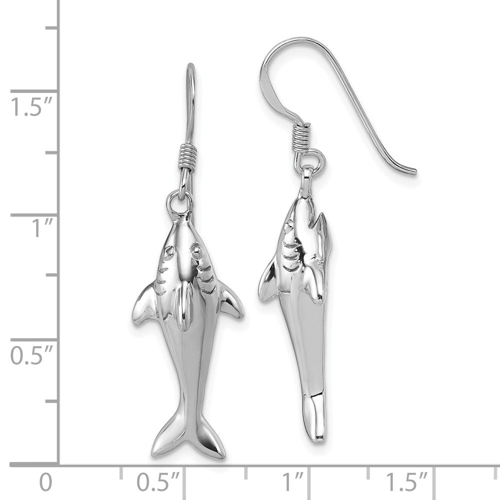Sterling Silver Rhodium-plated Polished Shark Dangle Earrings