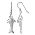 Sterling Silver Rhodium-plated Polished Shark Dangle Earrings
