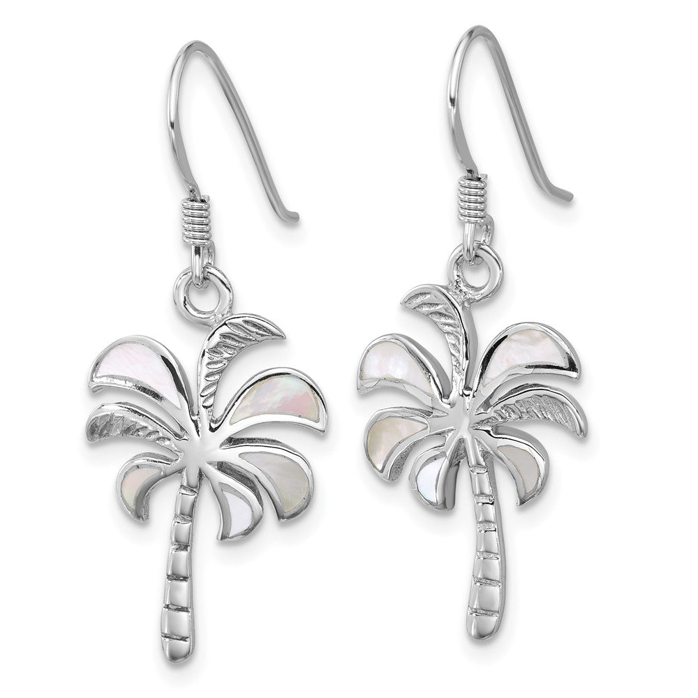 Sterling Silver Rhodium-plated Polished MOP Palm Tree Dangle Earrings