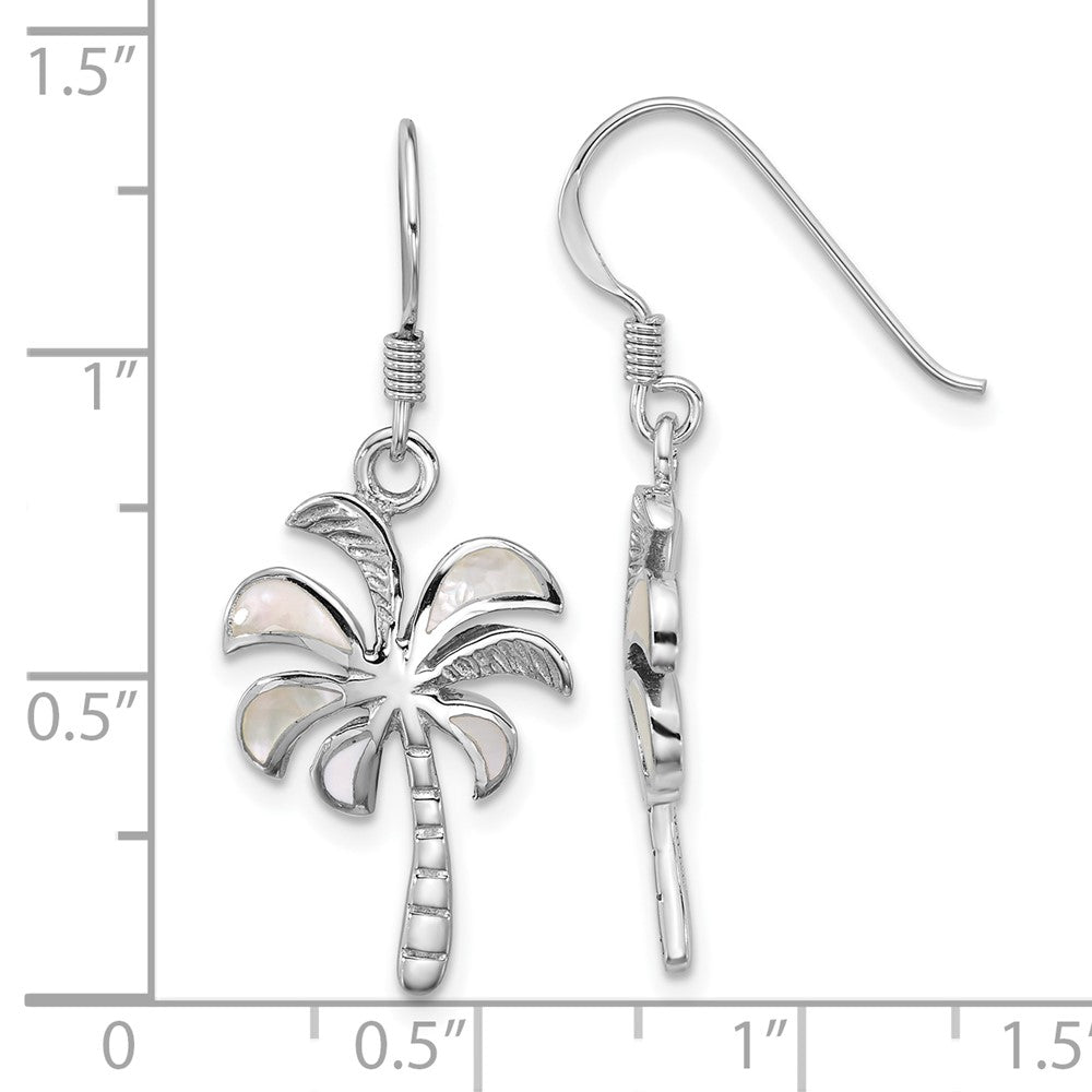 Sterling Silver Rhodium-plated Polished MOP Palm Tree Dangle Earrings