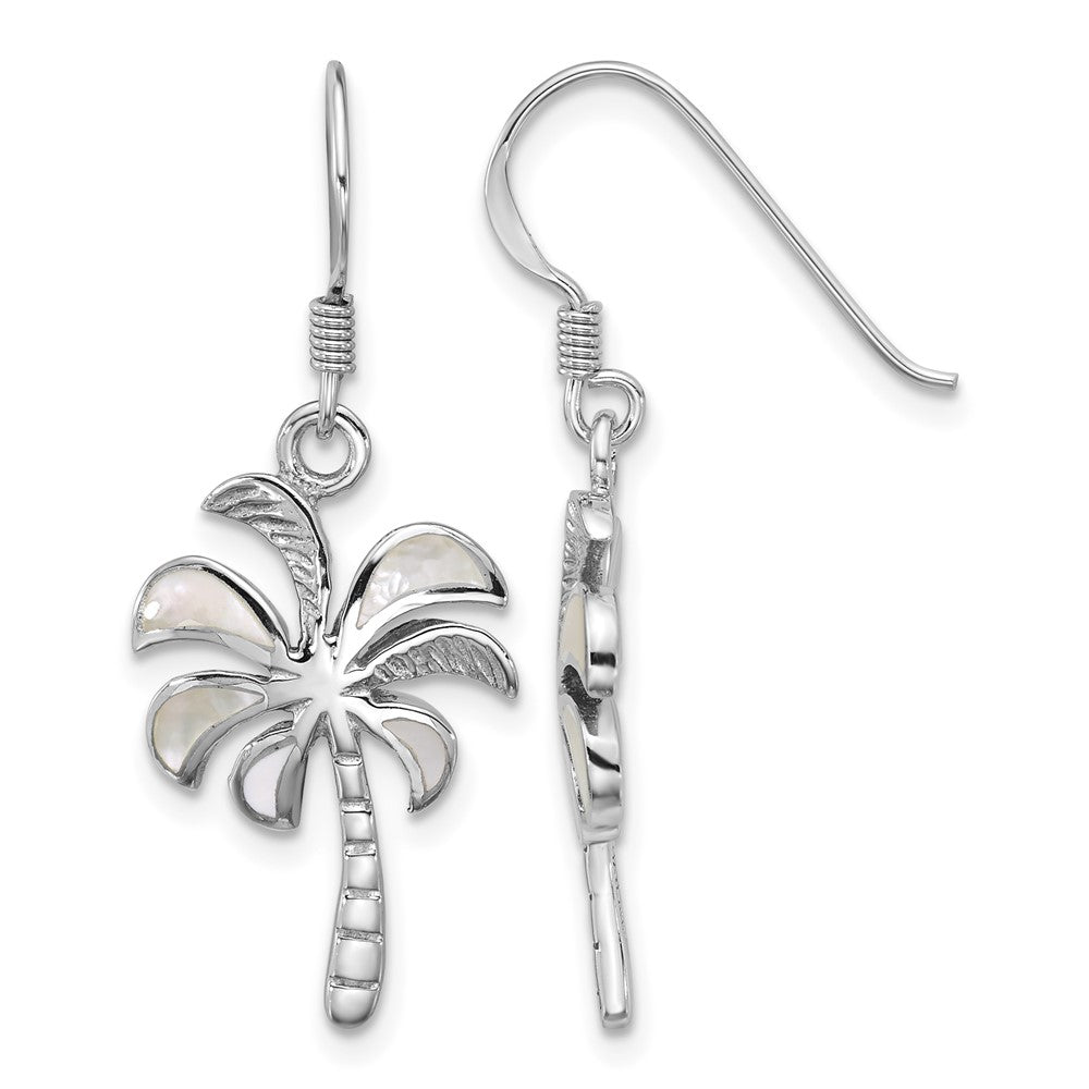 Sterling Silver Rhodium-plated Polished MOP Palm Tree Dangle Earrings