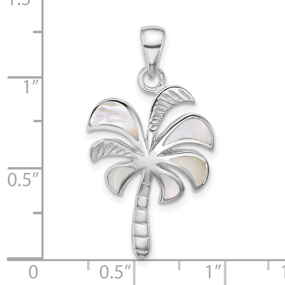 Sterling Silver Rhodium-plated Polished MOP Palm Tree Pendant