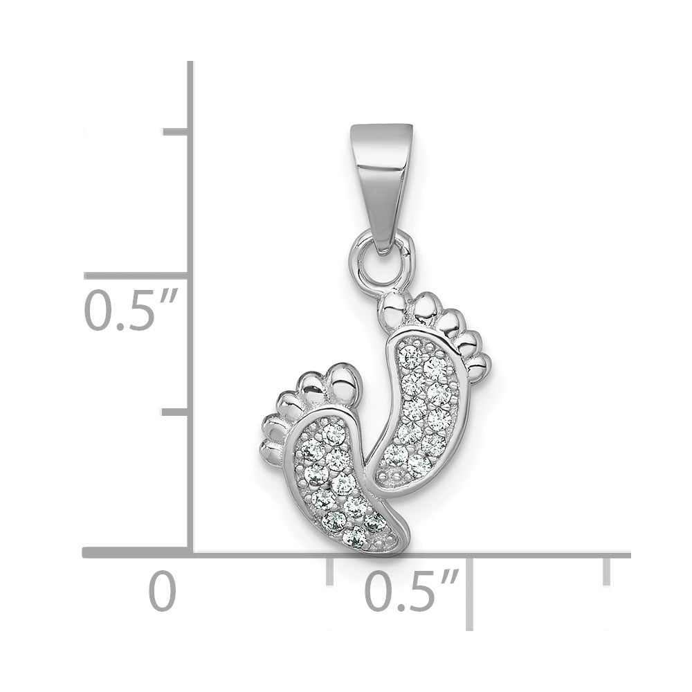 Sterling Silver Rhodium-plated Polished CZ Footprints Pendant