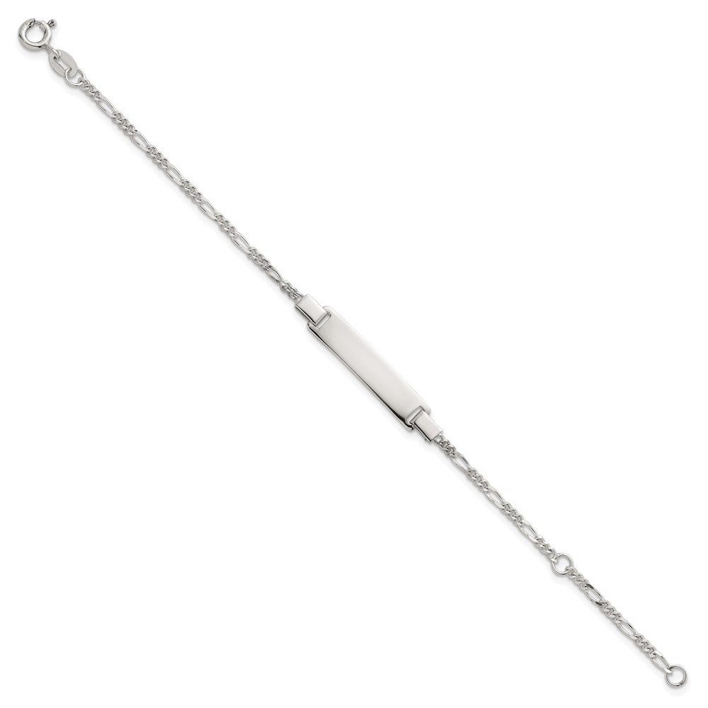 Sterling Silver Polished Figaro Link w/ Ext Children's ID Bracelet