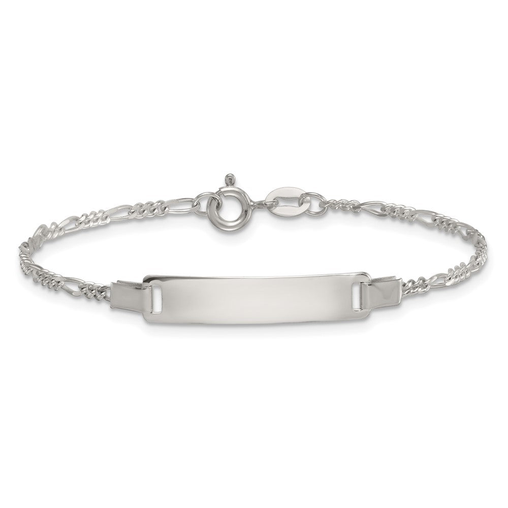 Sterling Silver Polished Figaro Link w/ Ext Children's ID Bracelet