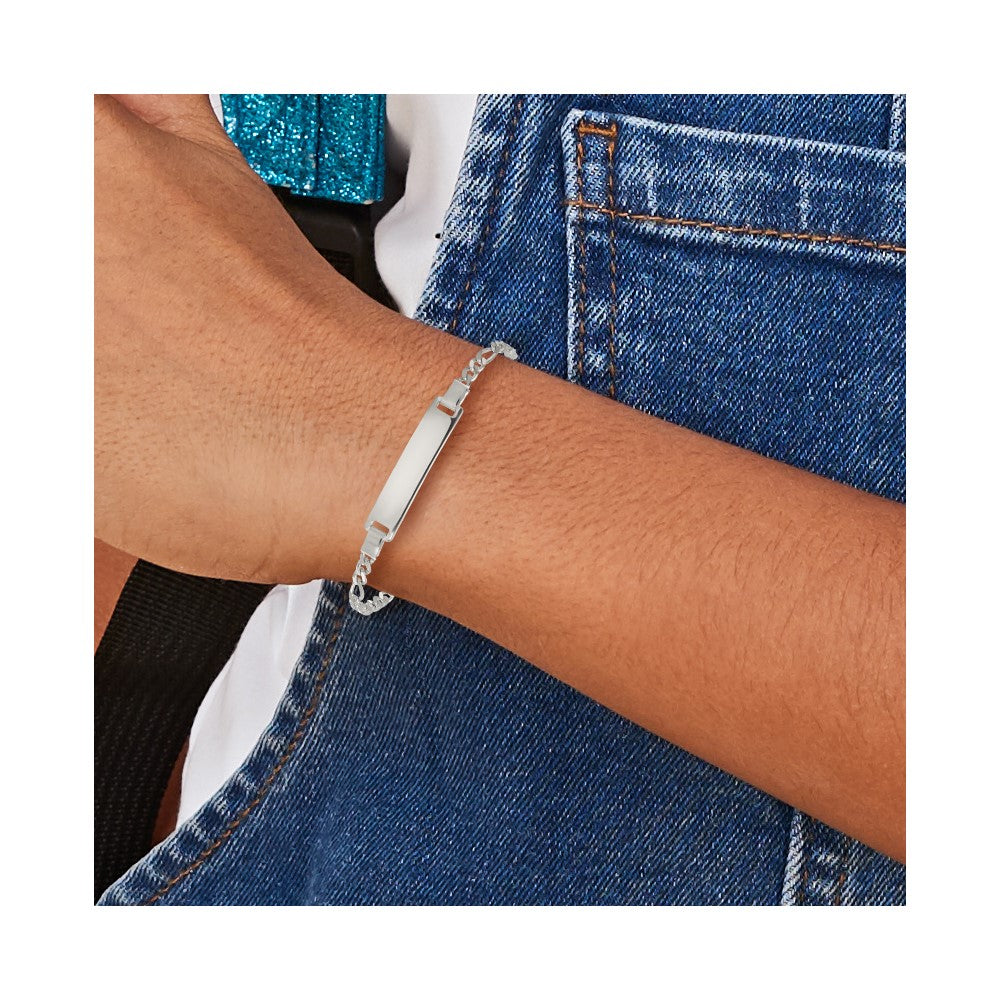 Sterling Silver Polished Figaro Link Children's ID Bracelet