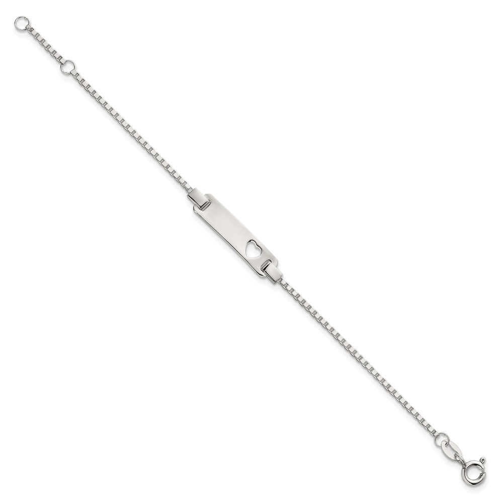 SS Polished Cut-out Heart Box Chain w/ .5in Ext Children's ID Bracelet