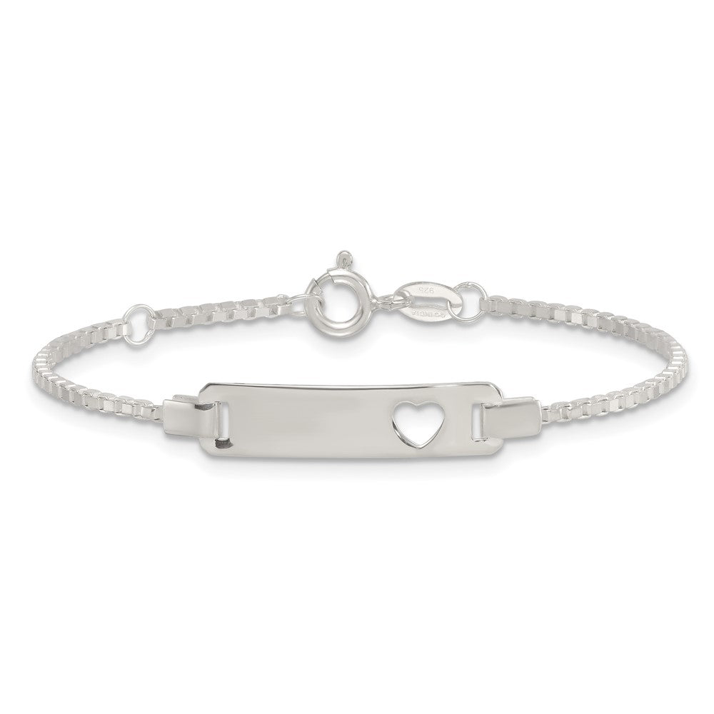 SS Polished Cut-out Heart Box Chain w/ .5in Ext Children's ID Bracelet