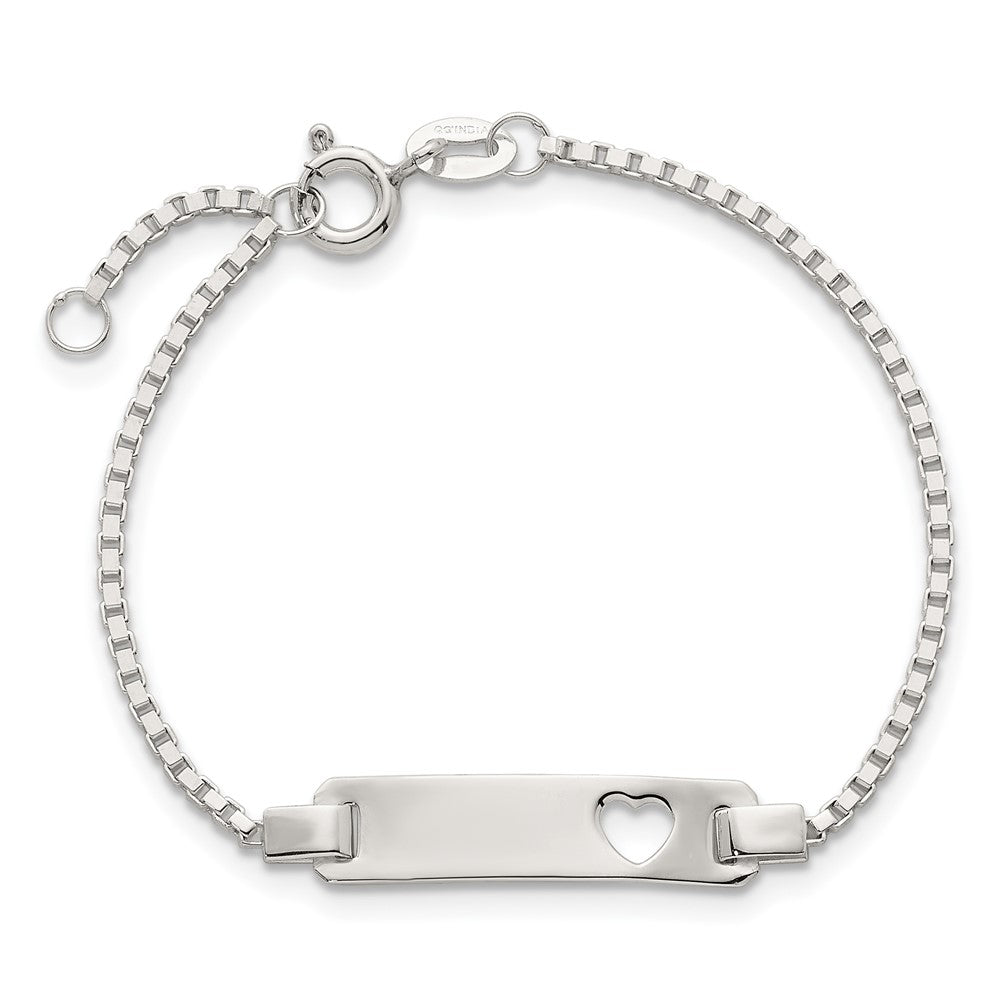 SS Polished Cut-out Heart Box Chain w/ .5in Ext Children's ID Bracelet