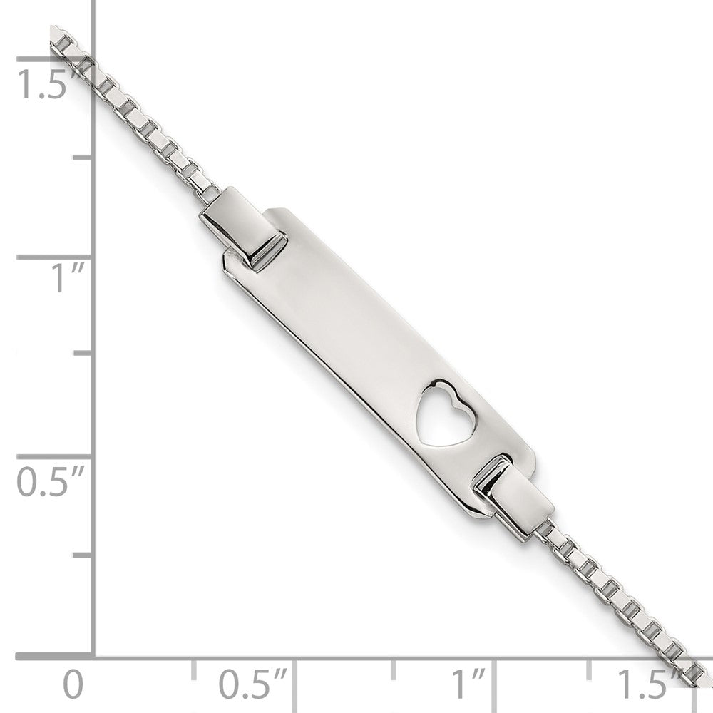 SS Polished Cut-out Heart Box Chain w/ .5in Ext Children's ID Bracelet