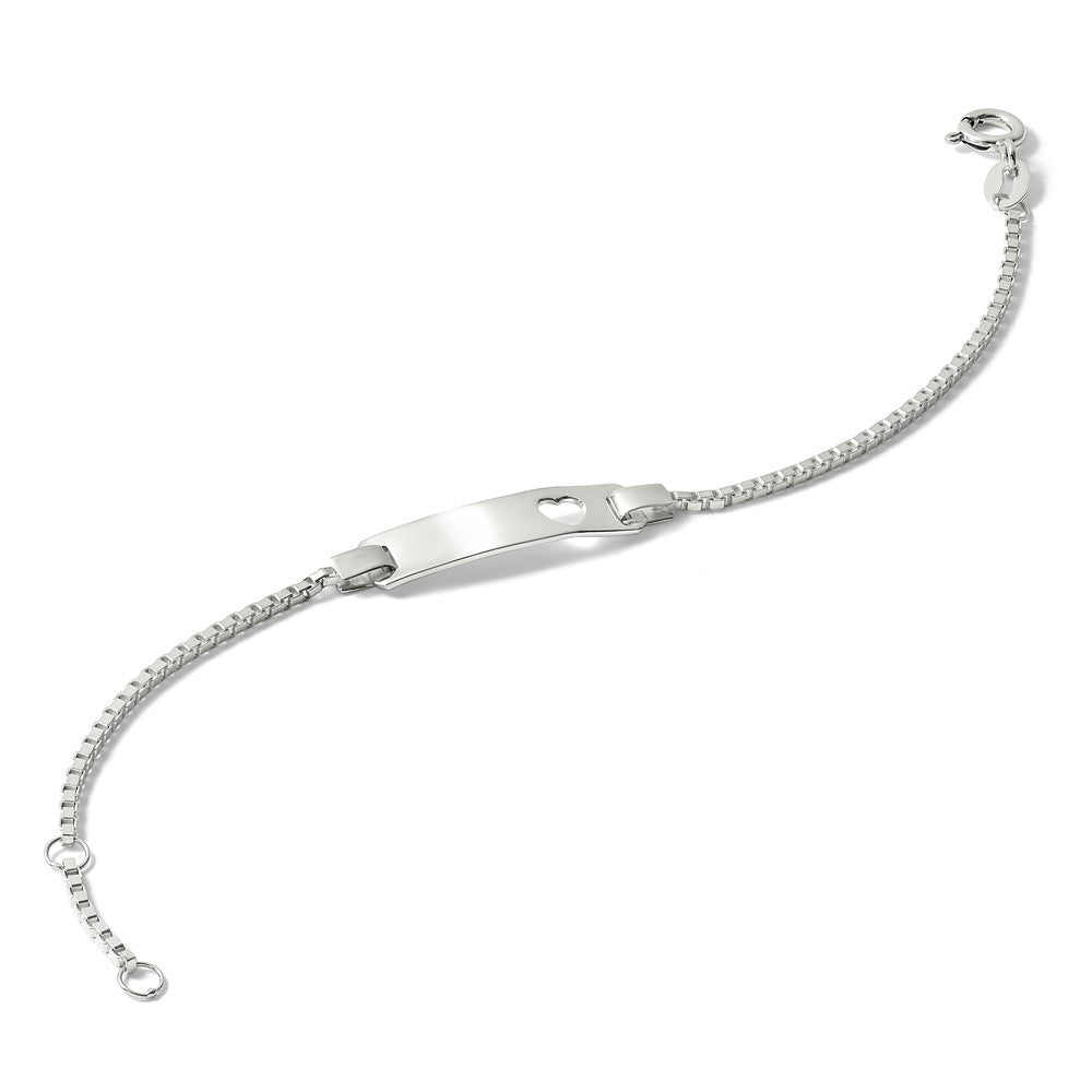 SS Polished Cut-out Heart Box Chain w/ .5in Ext Children's ID Bracelet