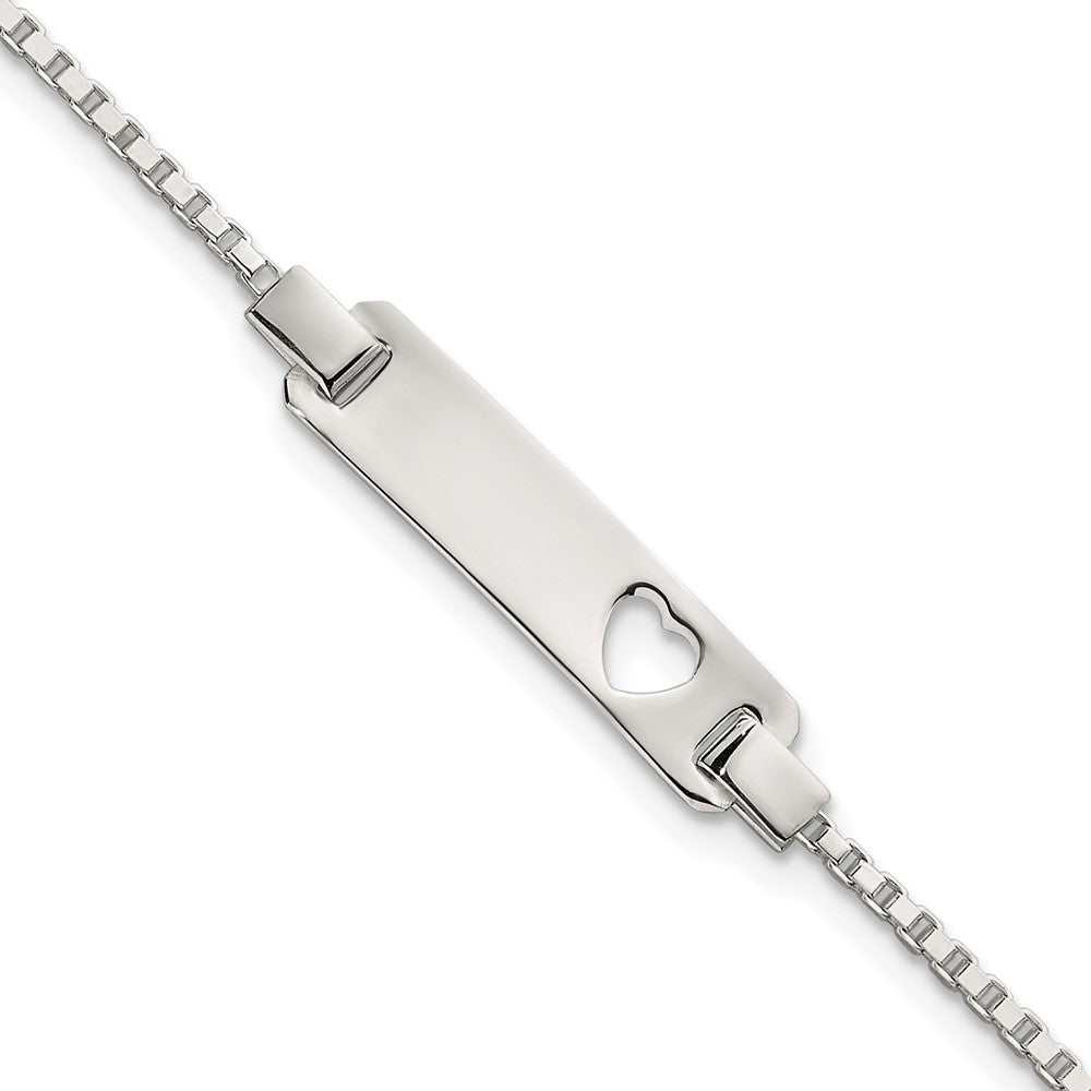 SS Polished Cut-out Heart Box Chain w/ .5in Ext Children's ID Bracelet