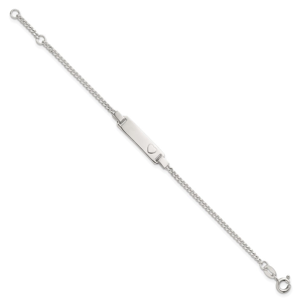 Sterling Silver Polished Heart Curb Link w/.5in Ext Children's ID Bracelet