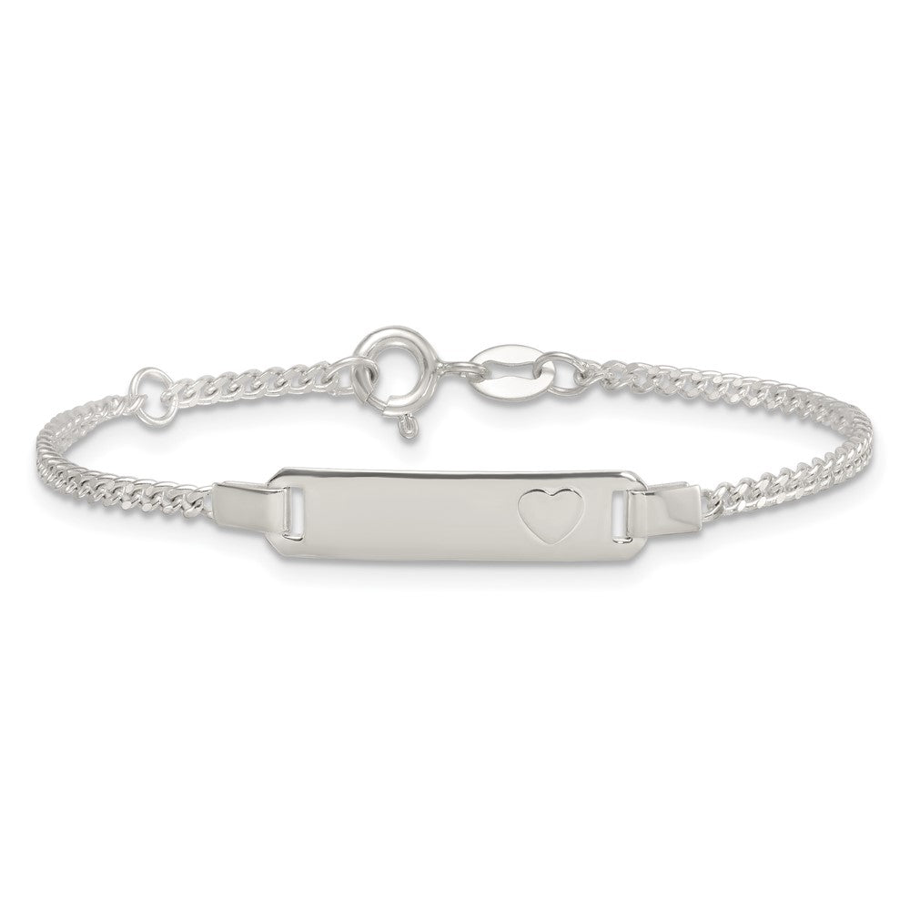 Sterling Silver Polished Heart Curb Link w/.5in Ext Children's ID Bracelet
