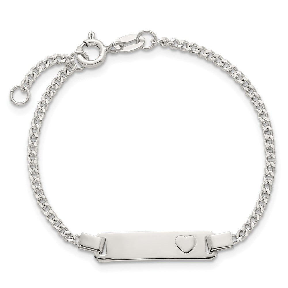 Sterling Silver Polished Heart Curb Link w/.5in Ext Children's ID Bracelet