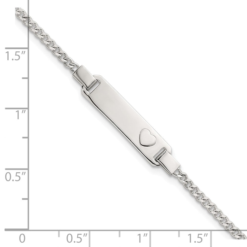 Sterling Silver Polished Heart Curb Link w/.5in Ext Children's ID Bracelet