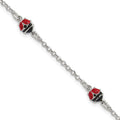 Sterling Silver Polished Enameled Ladybug 6in w/1in ext Children's Bracelet