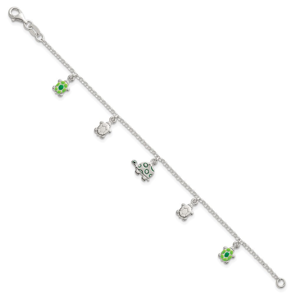 Sterling Silver Polished Enameled Turtles Children's Bracelet