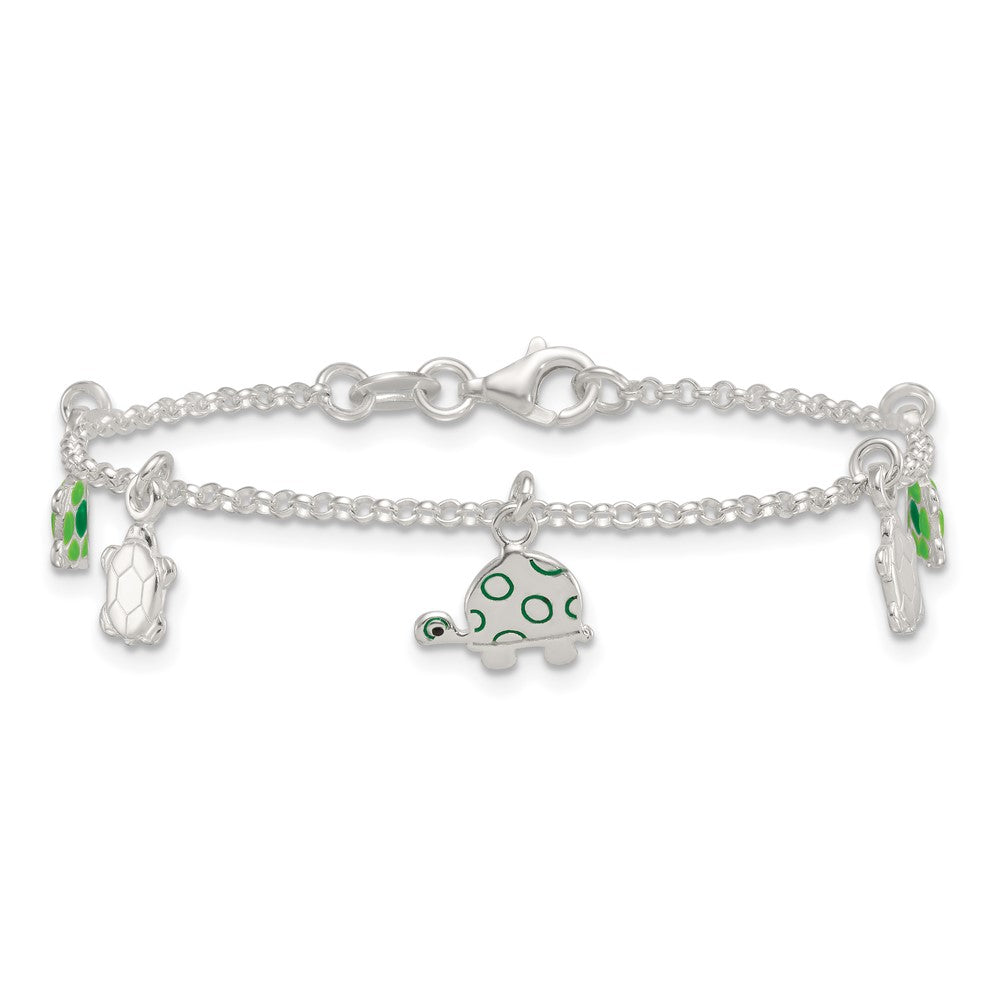 Sterling Silver Polished Enameled Turtles Children's Bracelet