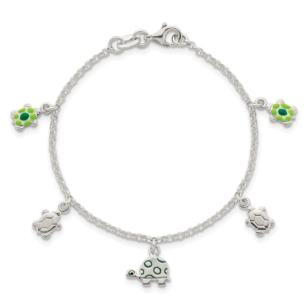 Sterling Silver Polished Enameled Turtles Children's Bracelet