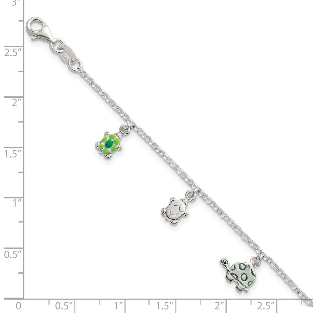 Sterling Silver Polished Enameled Turtles Children's Bracelet