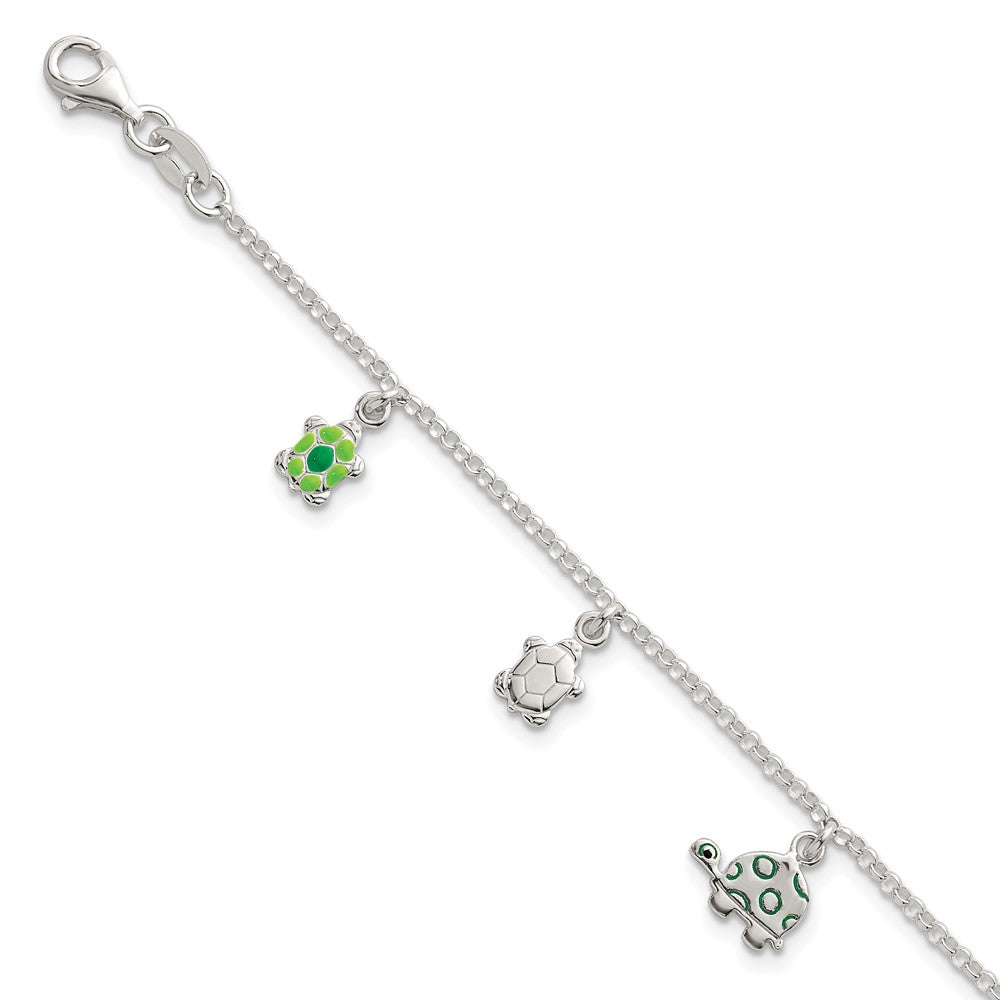 Sterling Silver Polished Enameled Turtles Children's Bracelet
