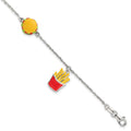 Sterling Silver Enameled Burger and Fries w/ 1in Ext Children's Bracelet