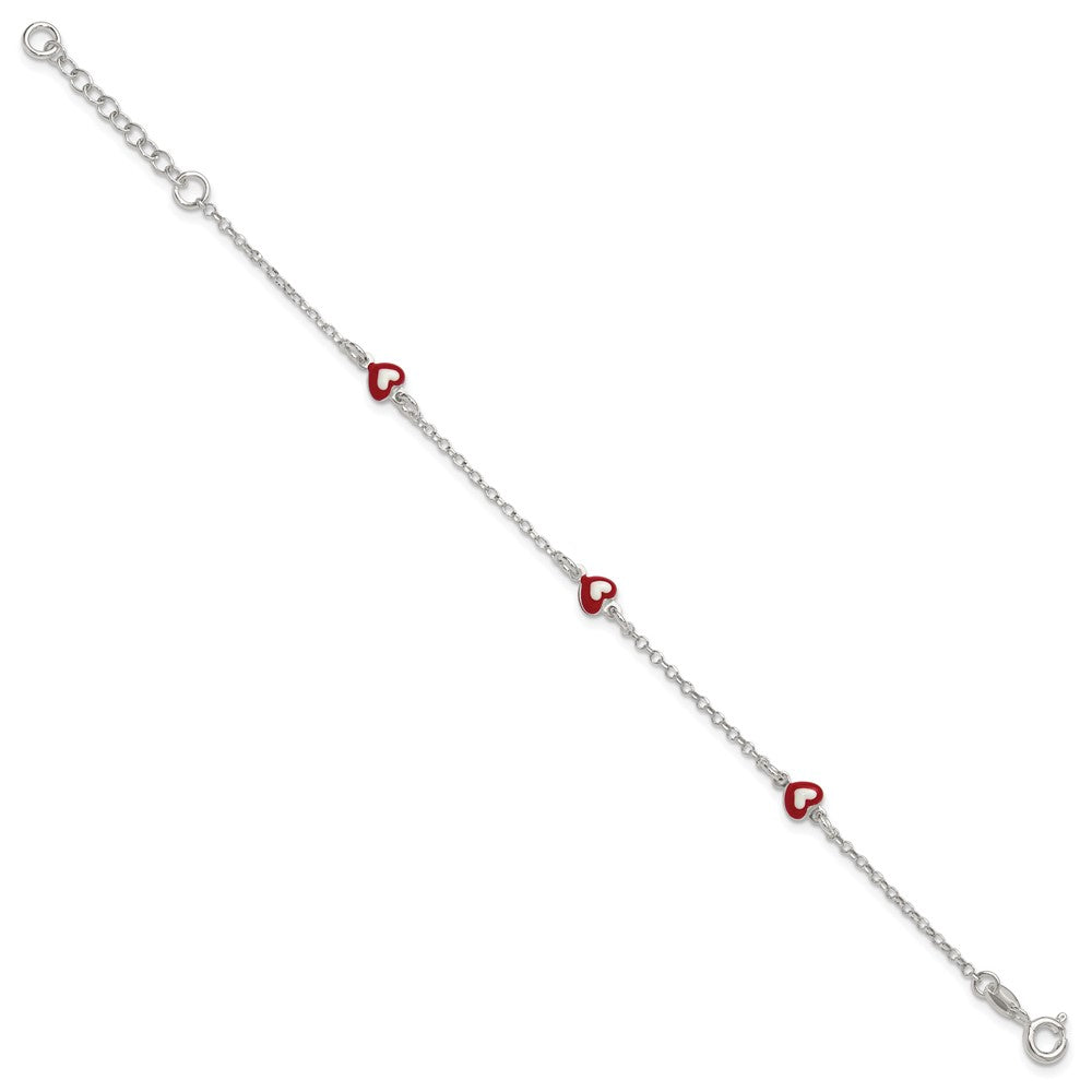 Sterling Silver Polished Enameled Heart 6in w/1in ext Children's Bracelet