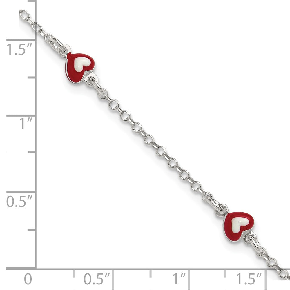 Sterling Silver Polished Enameled Heart 6in w/1in ext Children's Bracelet