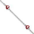 Sterling Silver Polished Enameled Heart 6in w/1in ext Children's Bracelet