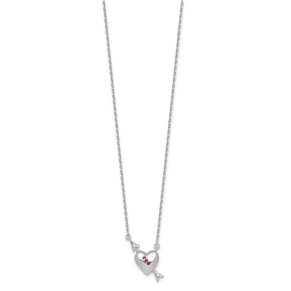 Sterling Silver Pink/White CZ Heart and Arrow 16 inch w/ 2in Ext Necklace